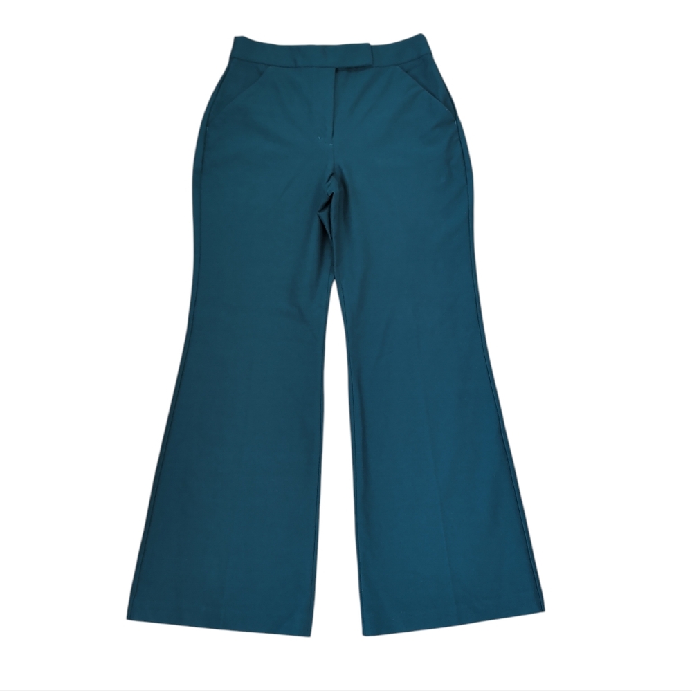 Express Super High Rise Flare Trousers 12R Teal Green Tummy Control Pocket Stays
